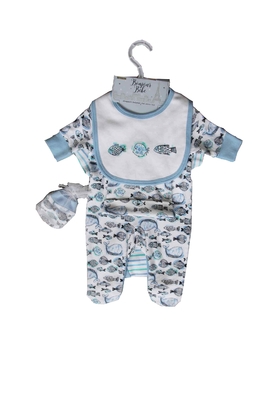 100% Cotton Combed  Interlock  5 Piece Baby Gift Set Of Sleep Body Bibs Hat Gloves