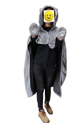 Fashion Women Flannel Hooded Cape Blanket Embroidery Hat Gloves Eco Friendly
