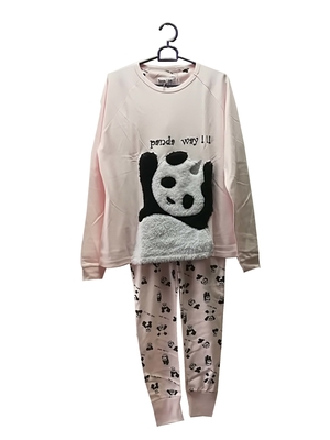 Comfortable Winter Womens Long Sleeve Pajama Sets Animal Applique Embroidery