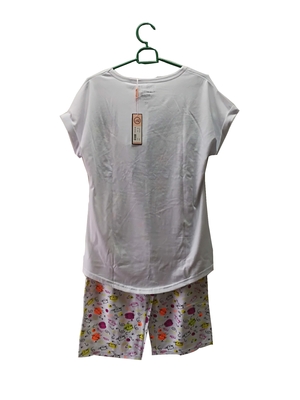 Two Piece Short Sleeve Pyjama Set Lovely Cat Print Solid Or Melange Color