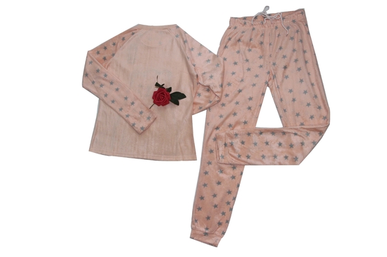 Round Neck Ladies Pyjama Sets Microfleece Pajamas Womens Sleepwear Fall Season
