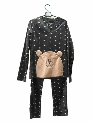Comfortable Microfleece Pj Set Emb All Over Print Long Sleeves And Trousers