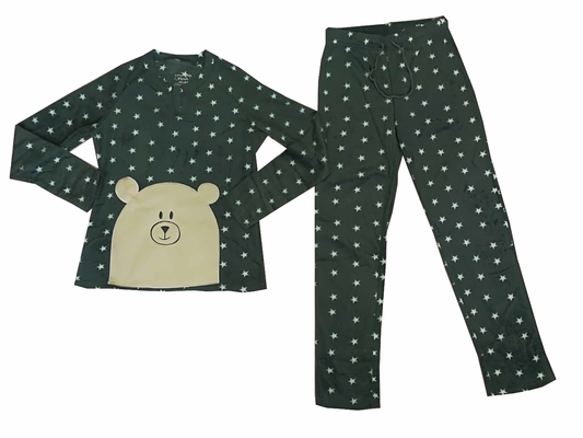 Comfortable Microfleece Pj Set Emb All Over Print Long Sleeves And Trousers