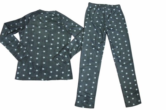Comfortable Microfleece Pj Set Emb All Over Print Long Sleeves And Trousers