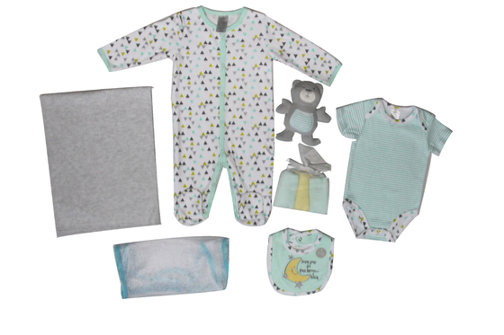 Summer Baby Clothes Gift Set 9 Piece Baby Gift Set With Green Triangle Pattern