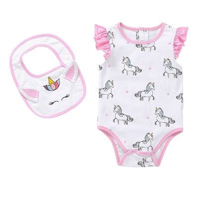 Tuta 100% di short del bambino del cotone della stampa dell'unicorno con la manica di sbattimento per estate